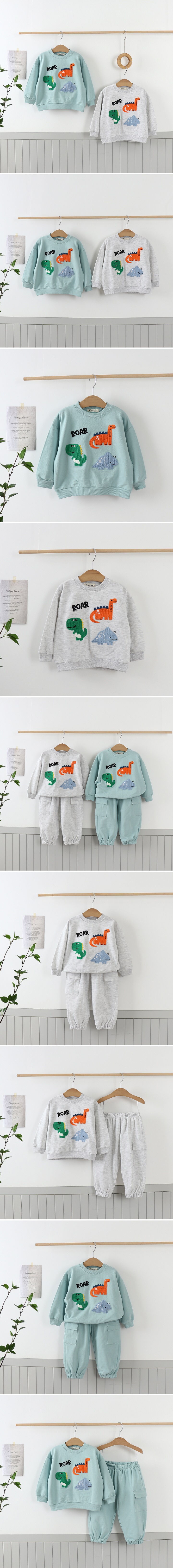 Pepper Mint - Korean Children Fashion - #kidsshorts - Three Dino Tee