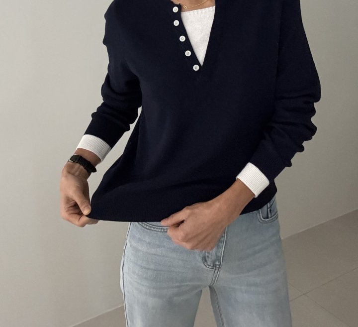 Ripple - Korean Women Fashion - #momslook - Kissing Layered Knit Top - 3