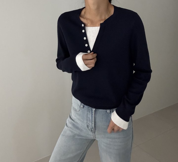 Ripple - Korean Women Fashion - #momslook - Kissing Layered Knit Top - 5