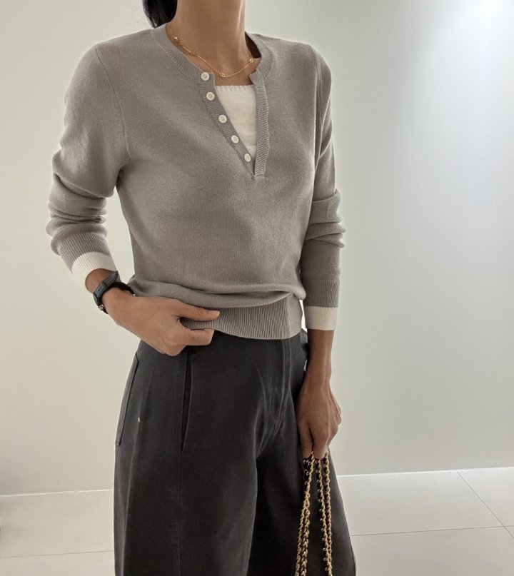 Ripple - Korean Women Fashion - #momslook - Kissing Layered Knit Top - 7