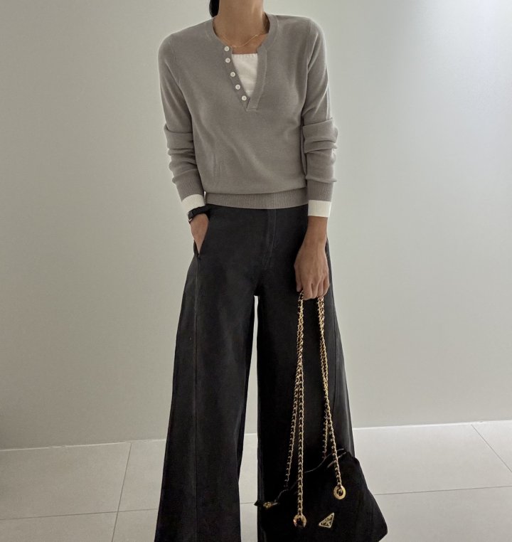 Ripple - Korean Women Fashion - #momslook - Kissing Layered Knit Top - 9