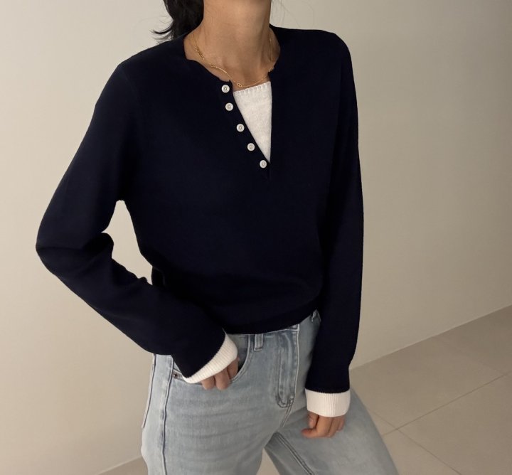 Ripple - Korean Women Fashion - #womensfashion - Kissing Layered Knit Top - 6