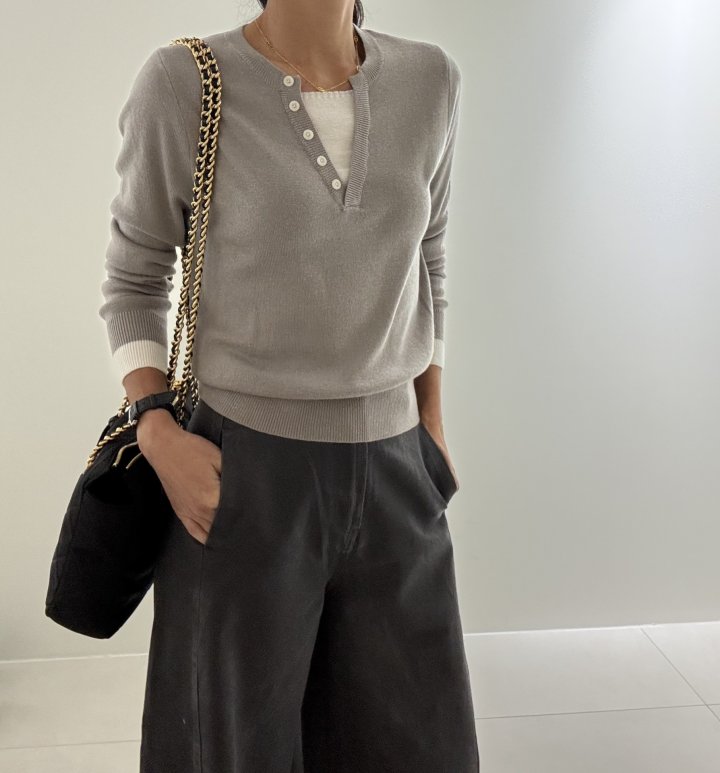 Ripple - Korean Women Fashion - #womensfashion - Kissing Layered Knit Top - 8