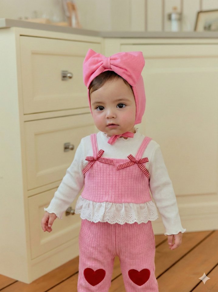 Sera - Korean Baby Fashion - #onlinebabyshop - Bebe Amy Heart Top Bottom Set - 4