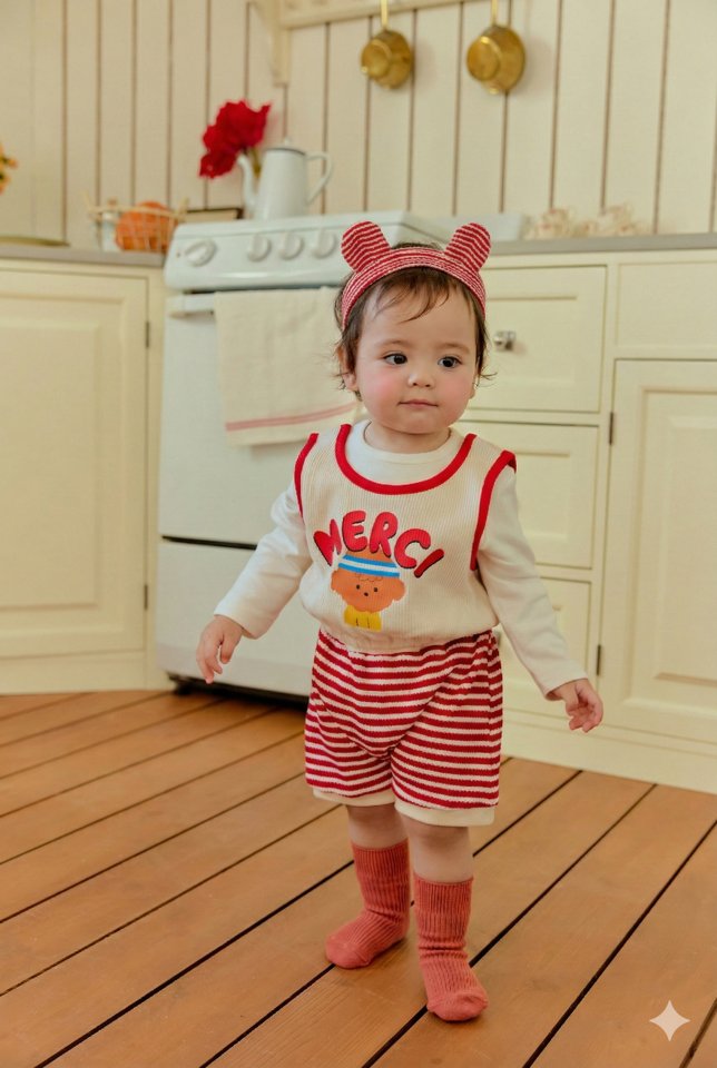 Sera - Korean Baby Fashion - #babyfever - Bebe Poodle Layered Top Bottom Set