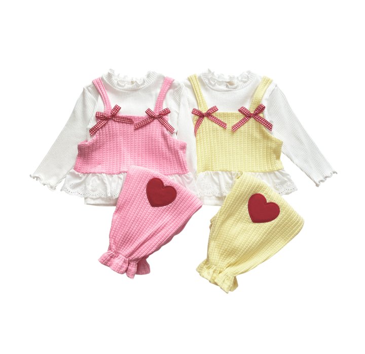 Sera - Korean Baby Fashion - #babylifestyle - Bebe Amy Heart Top Bottom Set - 11