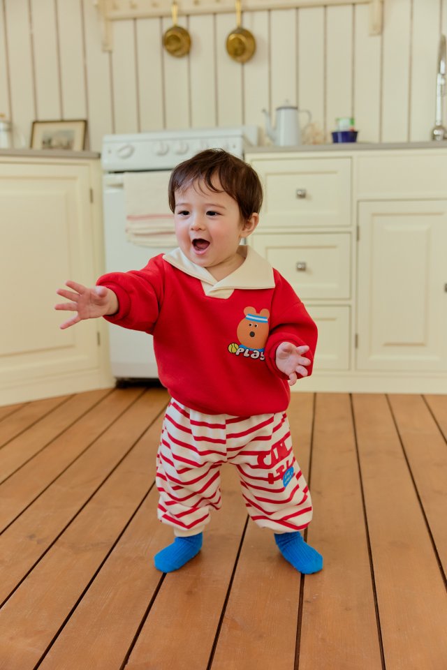 Sera - Korean Baby Fashion - #babyoninstagram - Bebe Collar Stripe Top Bottom Set - 5