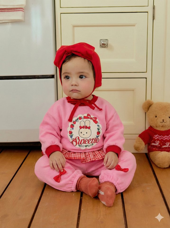 Sera - Korean Baby Fashion - #babywear - Bebe Strawberry Check Frill Set - 3