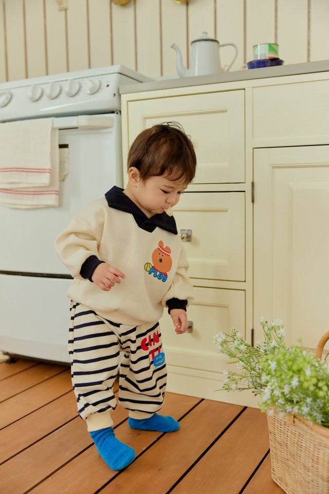 Sera - Korean Baby Fashion - #babywear - Bebe Collar Stripe Top Bottom Set - 9