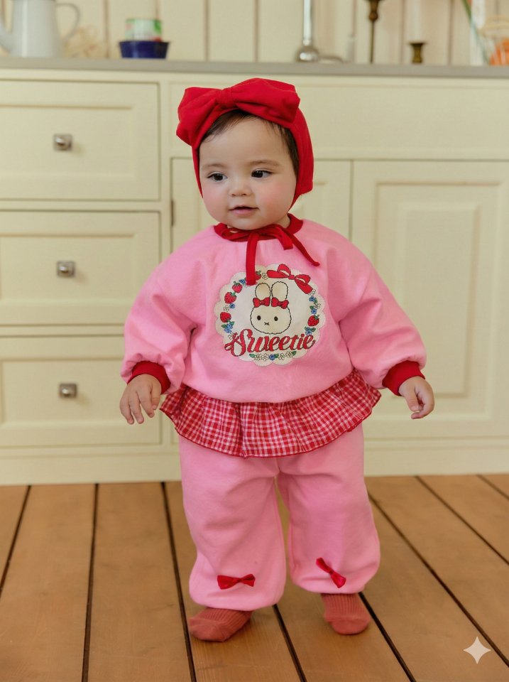 Sera - Korean Baby Fashion - #onlinebabyshop - Bebe Strawberry Check Frill Set - 5