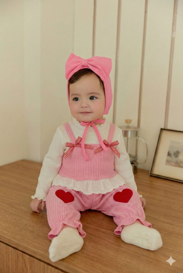 Sera - Korean Baby Fashion - #onlinebabyshop - Bebe Amy Heart Top Bottom Set - 3