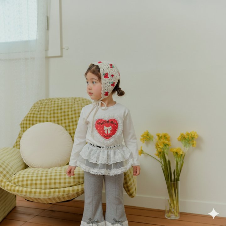 Sera - Korean Children Fashion - #childofig - Lace Heart Dot Span Tee - 3