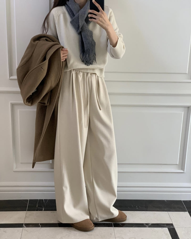 Something Else - Korean Women Fashion - #momslook - Herringbone Brushed Banding Pants - 11