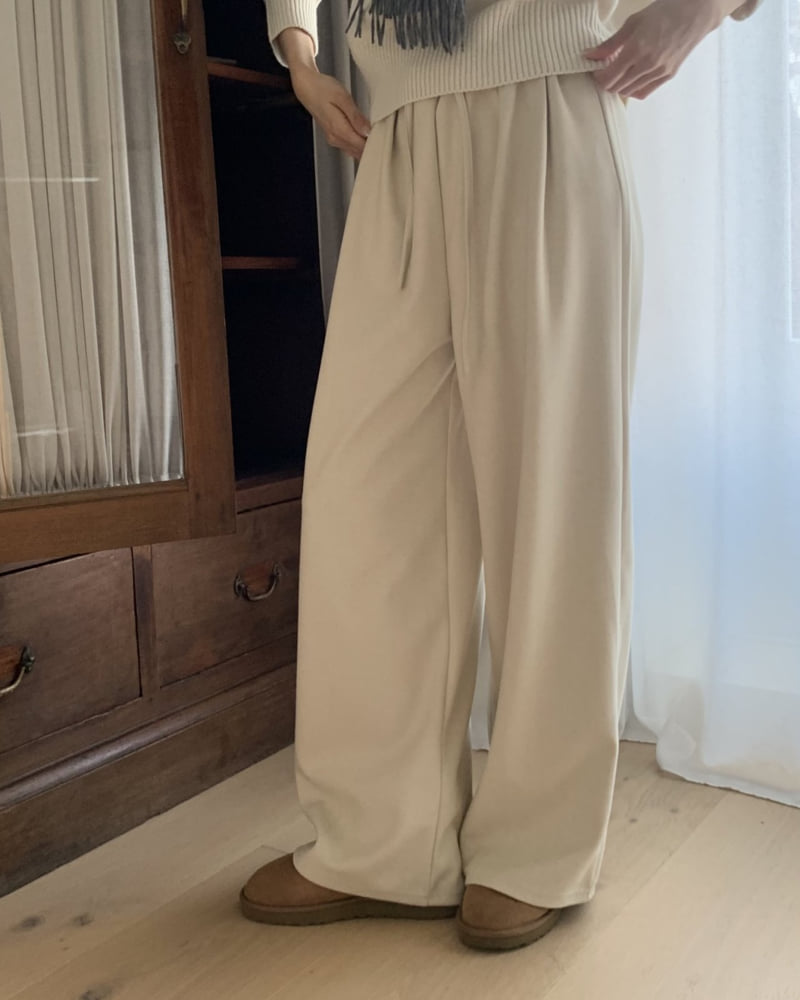 Something Else - Korean Women Fashion - #momslook - Herringbone Brushed Banding Pants - 9