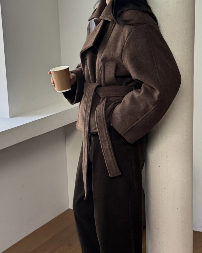 Something Else - Korean Women Fashion - #vintagekidsstyle - Saddle Wool Short Coat - 4