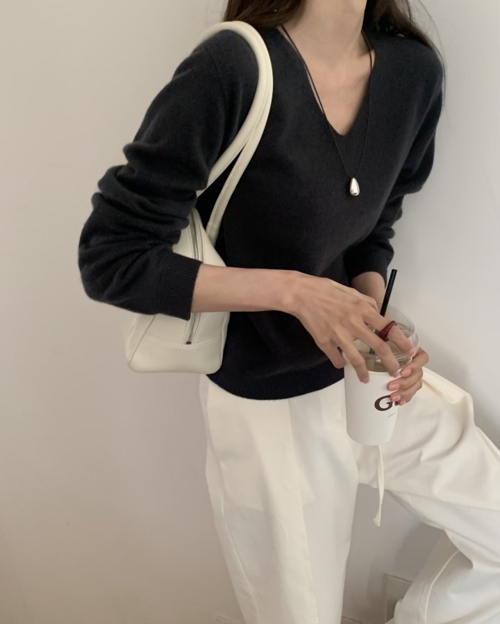 Something Else - Korean Women Fashion - #restrostyle - Ribbon Hole V-Neck Knit - 9