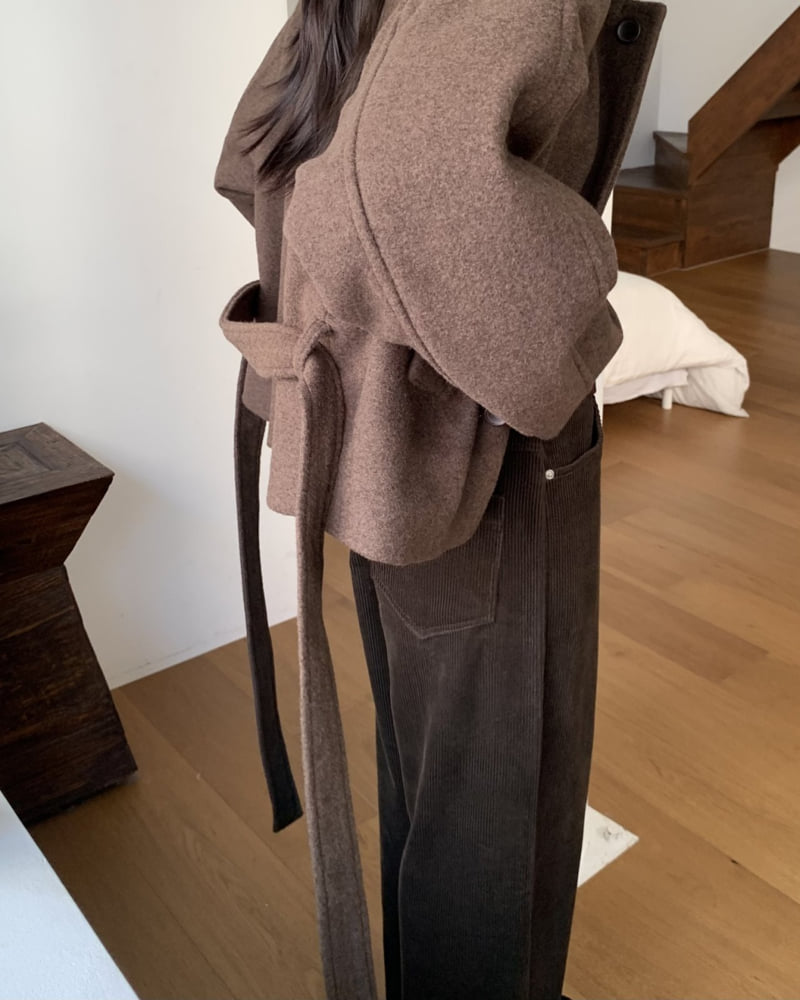 Something Else - Korean Women Fashion - #romanticstyle - Saddle Wool Short Coat - 6