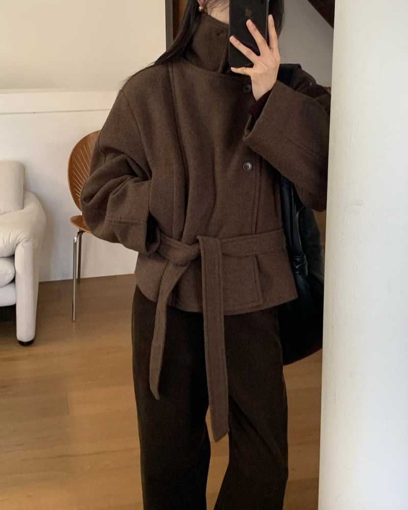 Something Else - Korean Women Fashion - #vintagekidsstyle - Saddle Wool Short Coat - 3