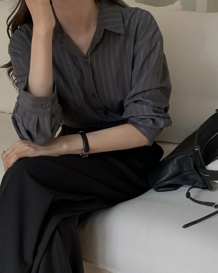 Something Else - Korean Women Fashion - #vintagekidsstyle - Ditto Stripe Button Shirt - 2