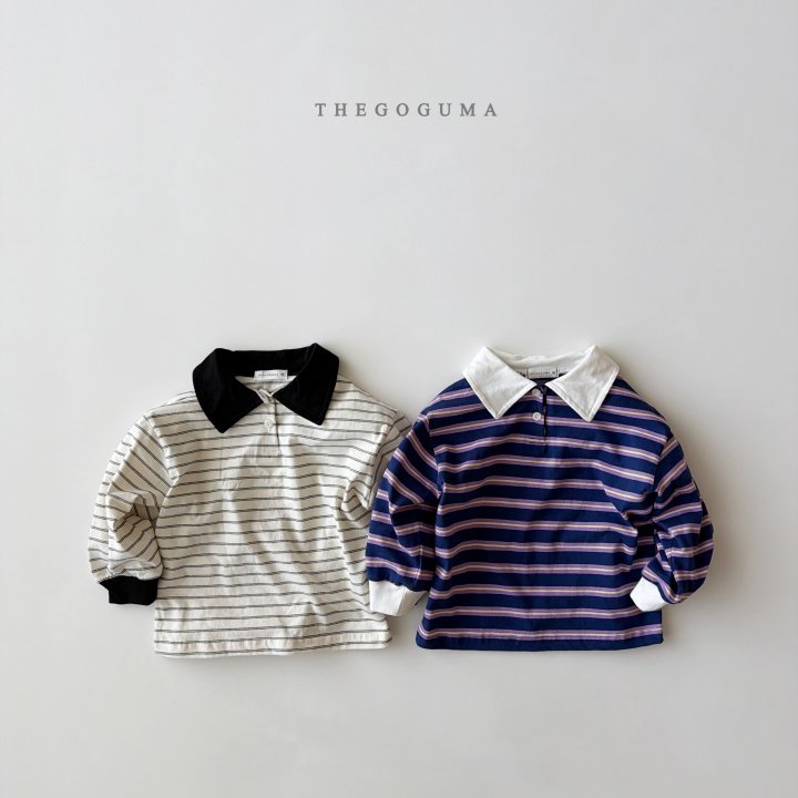 Thegoguma - Korean Children Fashion - #todddlerfashion - Stripe Collar Tee
