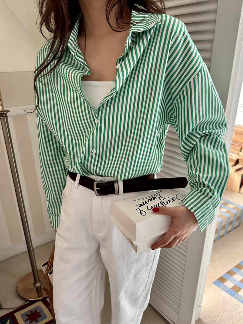 There By - Korean Women Fashion - #momslook - Stripe Shirt