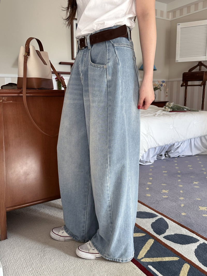 There By - Korean Women Fashion - #vintageinspired - Seam Wide Denim Pants - 8