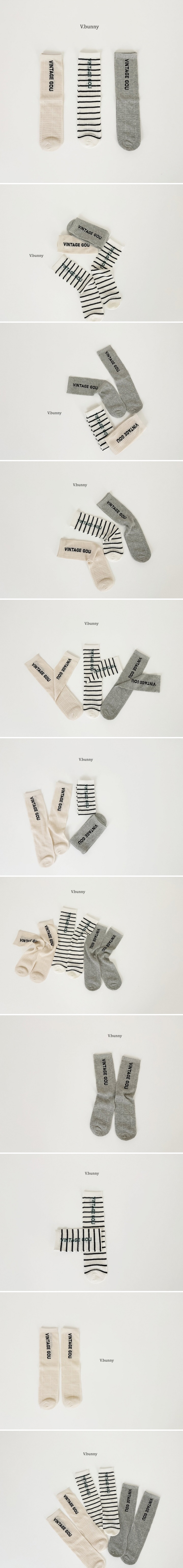 V Bunny - Korean Children Fashion - #fashionkids - Vintage Plain Socks (set of 3)