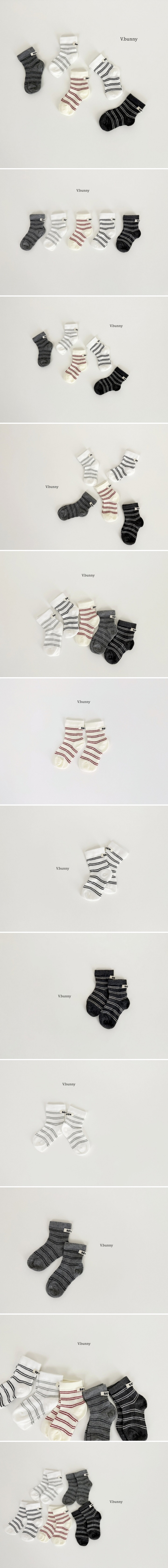 V Bunny - Korean Children Fashion - #kidzfashiontrend - Line Line Socks (set of 5)