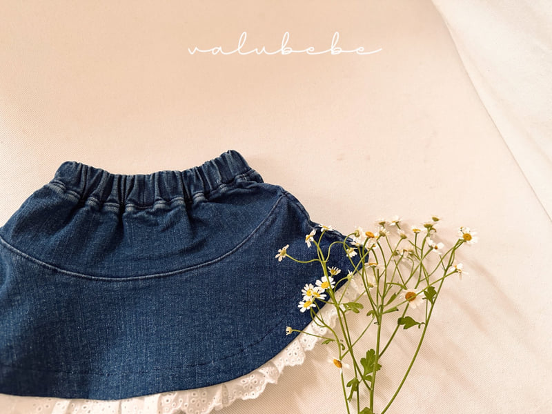 Valu Bebe - Korean Baby Fashion - #babyboutique - Lace Denim Flared Skirt - 7