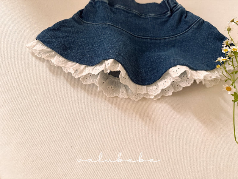 Valu Bebe - Korean Baby Fashion - #babyboutiqueclothing - Lace Denim Flared Skirt - 8