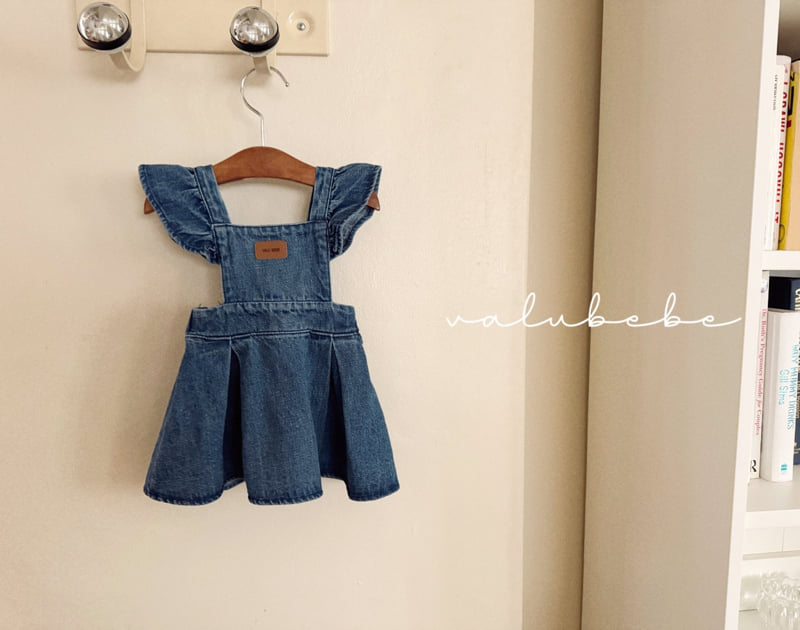 Valu Bebe - Korean Baby Fashion - #babygirlfashion - Frill Wing Denim One-piece
