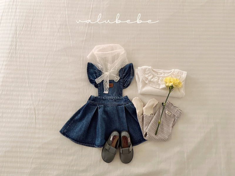Valu Bebe - Korean Baby Fashion - #babyoninstagram - Frill Wing Denim One-piece - 4