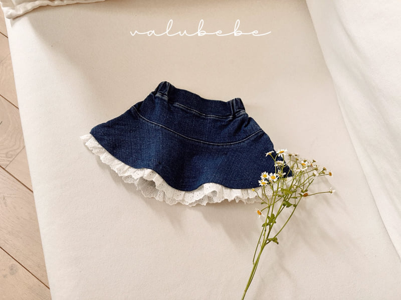 Valu Bebe - Korean Baby Fashion - #babyoutfit - Lace Denim Flared Skirt