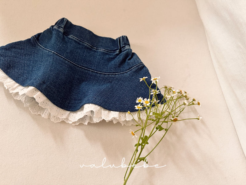 Valu Bebe - Korean Baby Fashion - #babywear - Lace Denim Flared Skirt - 4
