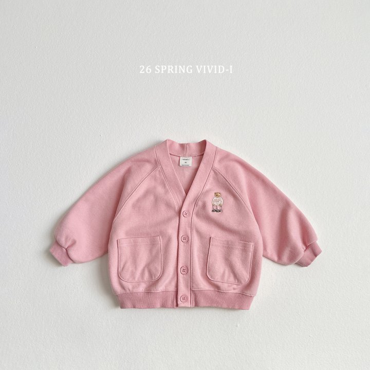 Vivid I - Korean Children Fashion - #childofig - Bear Embroidery Pocket Cardigan - 3