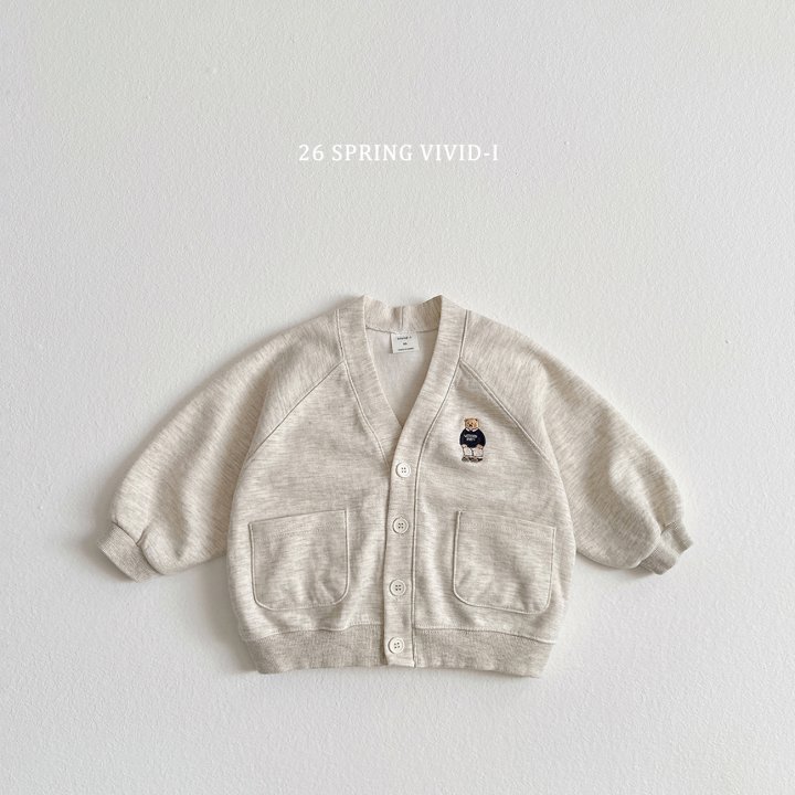 Vivid I - Korean Children Fashion - #childofig - Bear Embroidery Pocket Cardigan - 4