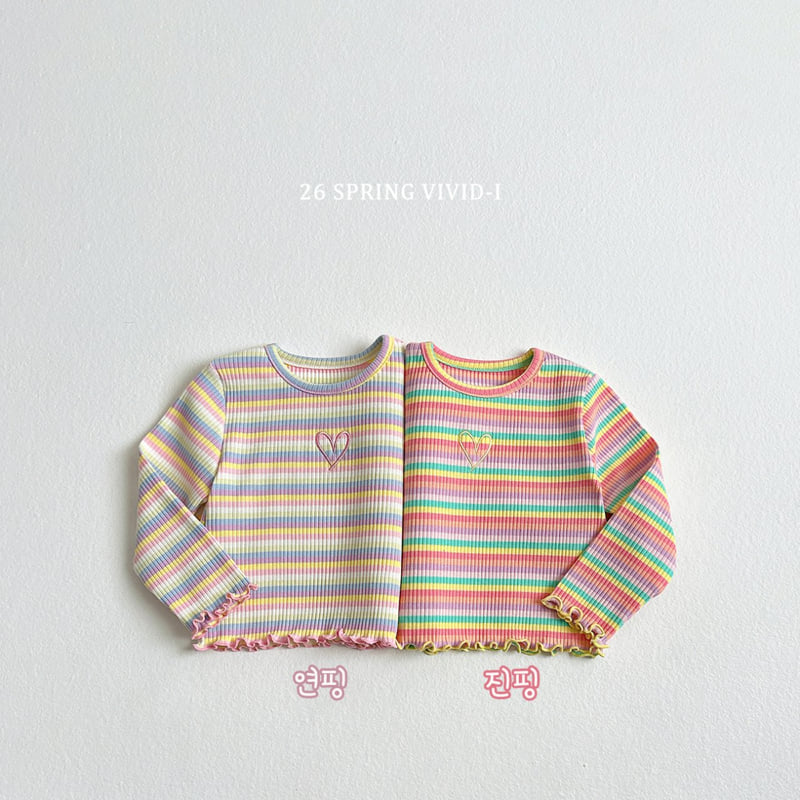 Vivid I - Korean Children Fashion - #childrensboutique - Heart Rainbow Ribbed Tee - 12