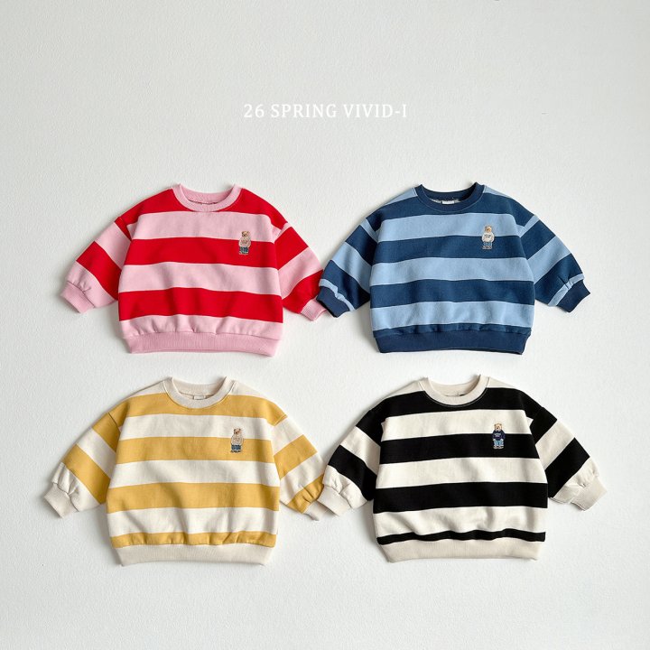 Vivid I - Korean Children Fashion - #designkidswear - Big Stripe Embroidered Bear Sweatshirt