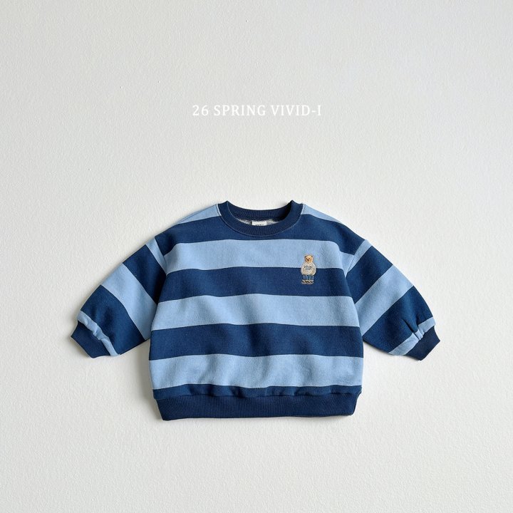 Vivid I - Korean Children Fashion - #fashionkids - Big Stripe Embroidered Bear Sweatshirt - 3