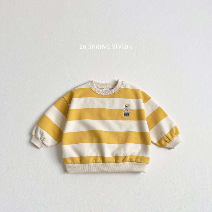 Vivid I - Korean Children Fashion - #fashionkids - Big Stripe Embroidered Bear Sweatshirt - 4