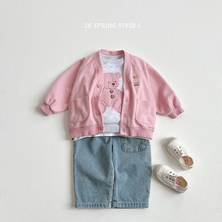 Vivid I - Korean Children Fashion - #kidsshorts - Bear Embroidery Pocket Cardigan - 9