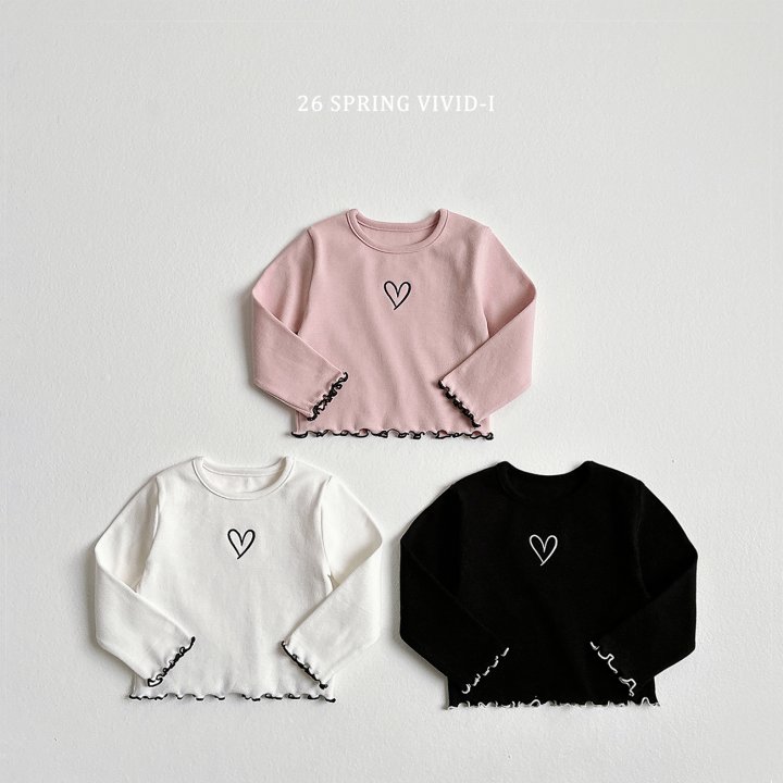 Vivid I - Korean Children Fashion - #kidsshorts - Heart Embroidery Wave Tee