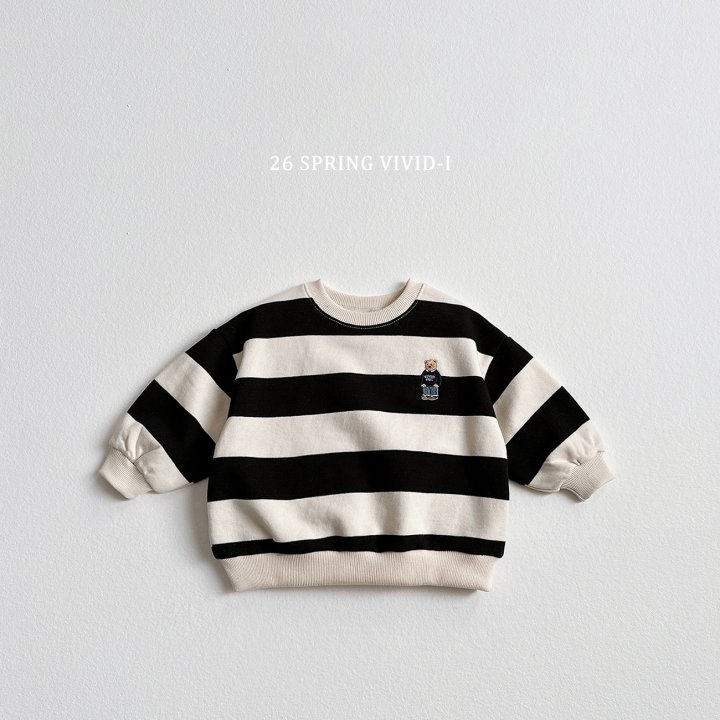 Vivid I - Korean Children Fashion - #kidsstore - Big Stripe Embroidered Bear Sweatshirt - 5