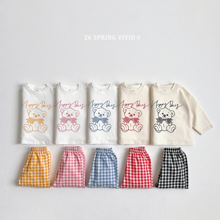 Vivid I - Korean Children Fashion - #kidsstore - Happy Bear Check Set