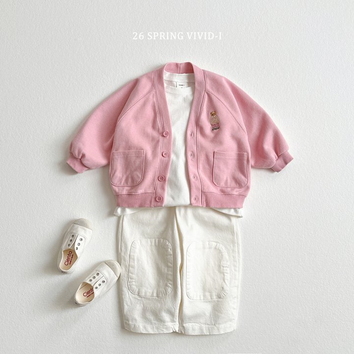 Vivid I - Korean Children Fashion - #kidsstore - Bear Embroidery Pocket Cardigan - 10