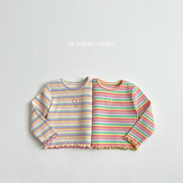 Vivid I - Korean Children Fashion - #kidsstore - Heart Rainbow Ribbed Tee