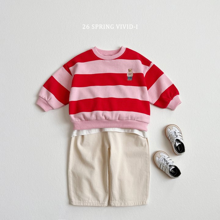 Vivid I - Korean Children Fashion - #kidzfashiontrend - Big Stripe Embroidered Bear Sweatshirt - 6