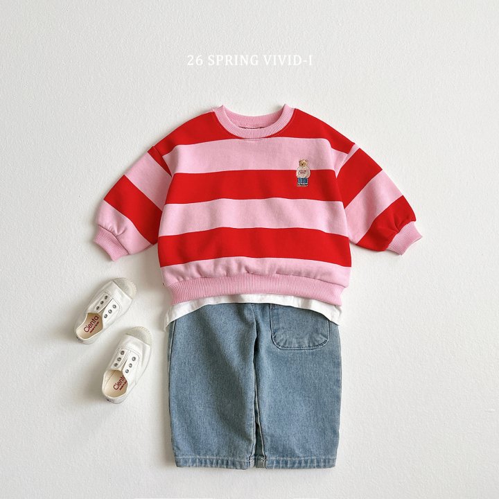 Vivid I - Korean Children Fashion - #littlefashionista - Big Stripe Embroidered Bear Sweatshirt - 8