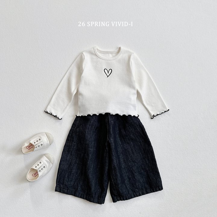 Vivid I - Korean Children Fashion - #littlefashionista - Heart Embroidery Wave Tee - 5