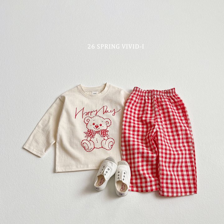 Vivid I - Korean Children Fashion - #magicofchildhood - Happy Bear Check Set - 5